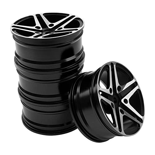 ShareGoo Metal Wheel Rims RC 12mm Hex Hubs 1/10 RC Drift On-Road Racing Touring Wheel Rim Compatible with HSP Tamiya Kyosho RedCat Sakura WLtoys Universal 1/10 RC Scales,5-Spoke (Black) - color: Black