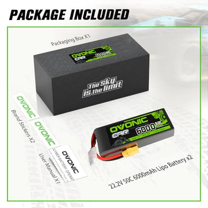 OVONIC 6S Lipo Battery 6000mAh 50C 22.2V with XT90 Plug Soft Case RC Battery Compatible for DJI Airplane RC Quadcopter Helicopter Car Truck Boat Hobby