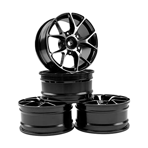 ShareGoo Metal Wheel Rims - 12mm Hex Hubs, 1/10 RC Drift On-Road Racing Touring Wheel Rims, Compatible with HSP, Tamiya, Kyosho, RedCat, Sakura, WLtoys, Universal 1/10 RC Scales (Black) - color: Black