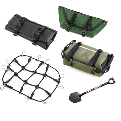 RC Cars Spare Parts for TRX4M for SCX24 1/18 1/24 5pcs Storage Bag Roof Bag Handbag Sleeping Bag Luggage Net Shovel Decoration RC Crawler Car Parts(E) - size: E