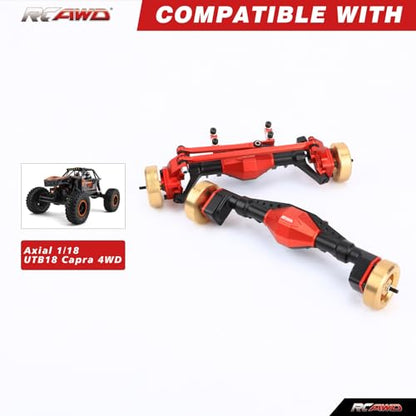 RCAWD UTB18 Capra Brass Weighted Portal Axles Set with Gear Assembly & Wheel Hex & Servo Mount for 1/18 Front Rear Upgrades Parts Trail Buggy Crawlers Red - color: Red