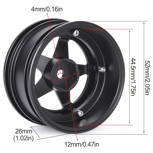 4pcs RC 1/10 Aluminum On Road Wheel Rims Hex 12mm Adjustable Offset for 1:10 RC On Road Drift Touring Street Car (Black) - color: Black