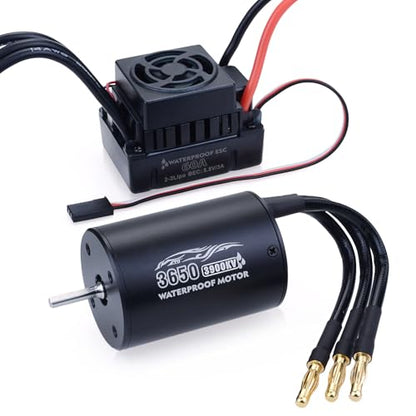 Surpass Hobby RC Brushless Motor and ESC Combo Waterproof 2S Lipo 3650 3900KV Brushless Motor and 60A ESC Combo Set for 1/10 Remote Control Cars Trucks Off-Road Vehicle - size: 3900KV, style: 3650 Motor and 60A ESC