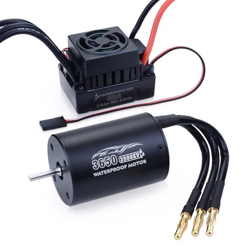 Surpass Hobby RC Brushless Motor and ESC Combo Waterproof 2S Lipo 3650 3900KV Brushless Motor and 60A ESC Combo Set for 1/10 Remote Control Cars Trucks Off-Road Vehicle - size: 3900KV, style: 3650 Motor and 60A ESC