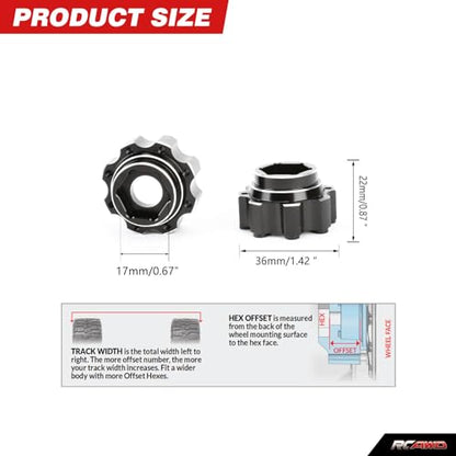 RCAWD for Pro-Line 1/8 8x32 to 17mm 1/2" Offset Aluminum Wheel Hex Adapters Upgrades Parts #PRO635300 - size: 17mm 1/2" Offset