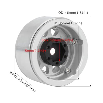 4PCS 1.55 Inch Aluminum Alloy Metal 10Holes Beadlock Wheel Rim Hubs Replacement Accessory for Tamiya AX90069 D90 TF2 CC01 CC02 1/10 RC Crawler Car Upgrade Parts(Silver) - color: Silver