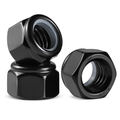 100Pcs #8-32 Lock Nuts, Nylon Insert Locknuts 304 Stainless Steel 18-8 SS Black Zinc Plated Self-Locking Nuts, Coarse Thread Hex Nylock Nut - size: #8-32