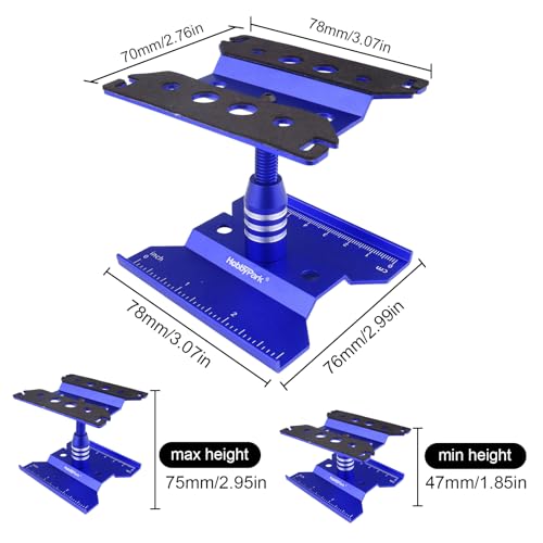 HobbyPark Mini RC Car Work Stand Aluminum for 1/24 1/18 Scale RC Crawler Axial SCX24 Traxxas TRX4M FCX24 FCX18 Workstation 360 Degree Rotation Lift Lower (Blue) - color: Blue