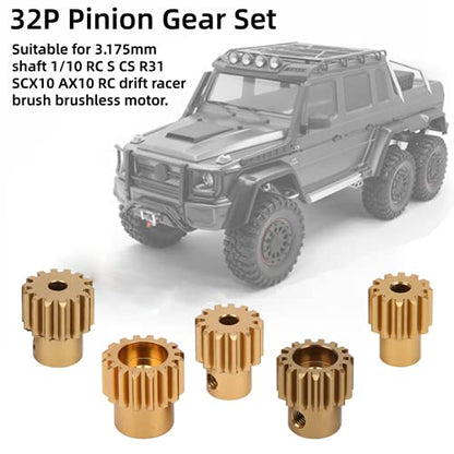 32P Pinion Gear Set, 12T/ 13T/ 14T/ 15T/ 16T RC Car Motor Gears Kit Suitable for 3.175mm Shaft 1/10 RC S CS R31 SCX10 AX10 RC Drift Racer Brush Brushless Motor