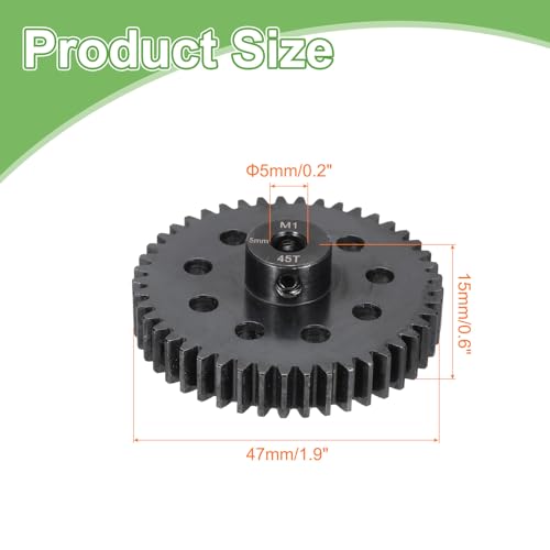 MECCANIXITY Steel M1 Gear Set 45T 5mm Shaft Motor Gears for RC Vehicles Truck Drift Car Part, Black - size: 45T