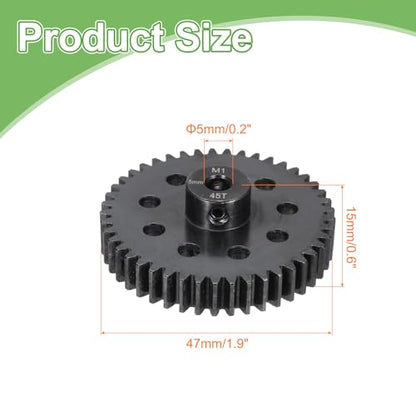 MECCANIXITY Steel M1 Gear Set 45T 5mm Shaft Motor Gears for RC Vehicles Truck Drift Car Part, Black - size: 45T