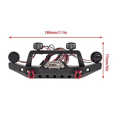 Aluminium Alloy Anti-Collision Front/Rear Bumper Protective Bar with LED Lights Compatible with Axial SCX10 90046 TRX-4 SCX10 iii AX103007 1/10 RC Crawler Car Upgrade Parts (Front Bumper) - style: Front Bumper