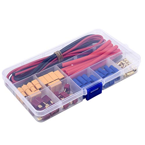T-Plug EC3 XT60 Male Female Connector Adapters, 52PCS | With 14AWG Silicone Wire and Heat Shrink Tubes for RC ESC Lipo Battery Motor