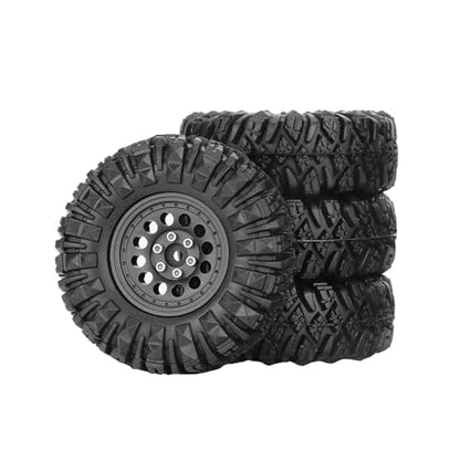 4PCS 1.3" Aluminum Alloy Beadlock Wheel Rims All-Terrain Tyre 70mm Rubber Tires Set with 5mm & 7mm Hex for 1/12 1/14 1/18 1/24 RC Rock Crawler Car Upgrade Parts (B-Black) - color: B-black
