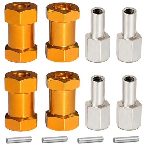 4PCS 12mm Hex Hub 20mm Aluminum Extension Hex for Axial SCX10 D90 90046 | 20mm CNC Wheel Hex Extenders for 1/10 RC Crawlers Redcat Gen7/Gen8 CC01 RC4WD Wider Stance & Tire Clearance with M4 Nuts Pins - color: Gold