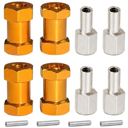 4PCS 12mm Hex Hub 20mm Aluminum Extension Hex for Axial SCX10 D90 90046 | 20mm CNC Wheel Hex Extenders for 1/10 RC Crawlers Redcat Gen7/Gen8 CC01 RC4WD Wider Stance & Tire Clearance with M4 Nuts Pins - color: Gold