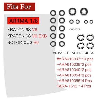 V6 Chassis Stainless Steel Bearing Kit for Arrma 6S 1/8 Notorious V6/Kraton | V6/Kraton EXB V6,Smooth Bearings Set RC Upgrades Replace Part,24PCS