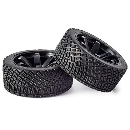 4PCS 65mm RC Rally Car Rubber Tires and 6-Spokes Wheel Rims 12mm Hex Compatible with 1/10 RC On-Road Rally Racing Car HSP Tamiya Sakura HPI WR8 HSP TT02 WLtoys (Black) - color: Black
