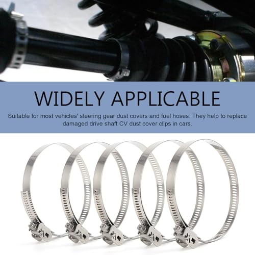 5 Set CV Boot Clamps, Auto CV Joint Boot Clamps Kit Stainless Steel Adjustable, Drive Shaft Single Ear Boot Clamp Replacement, Universal for Cars, Trucks, SUVs (Silver)
