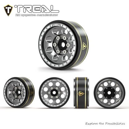 Treal SCX24 Wheels 1.0 Beadlock Wheels(4P-Set) for Axial SCX24 1/24 Crawler Brass Ring Weighted 27.3g/pc (Grey) - color: Grey
