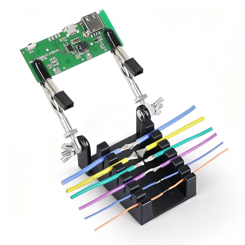 Upgraded Soldering Helping Hands Tool - All-Metal Solidly Wire Holder & Mini PCB Clamp Stand with 2 Adjustable Arms - Heat Resistant Holder for Electronics Repair, RC Splicing (32-12 AWG)