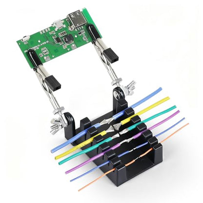 Upgraded Soldering Helping Hands Tool - All-Metal Solidly Wire Holder & Mini PCB Clamp Stand with 2 Adjustable Arms - Heat Resistant Holder for Electronics Repair, RC Splicing (32-12 AWG)