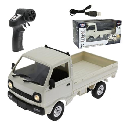 D12Mini Kei Truck RC Car 1/16 2.4Ghz Remote Control Rock Crawler Off Road Truck with Brushed Motor, LED Headlights, Middle Engine Rear Drive RTR Toys Car for Adults