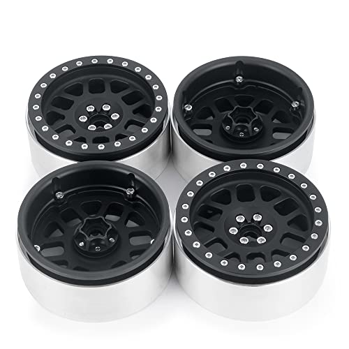4PCS Aluminum 2.6inch Beadlock Wheels Rims Upgrades for Black Mamba 1/10th Monster Truck Accessories Parts (Black) - color: Black