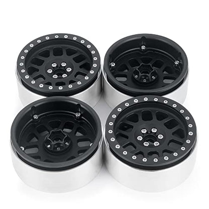 4PCS Aluminum 2.6inch Beadlock Wheels Rims Upgrades for Black Mamba 1/10th Monster Truck Accessories Parts (Black) - color: Black