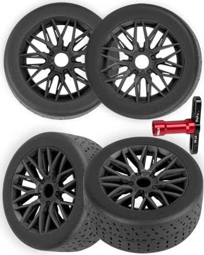 RC Rubber Wheels Tires for 1/8 Typhon 6S BLX,1/7 Infraction 6S BLX,Limitless,4PCS Highway Wheels Soft Tires Truck Tire Highway Tires,Black - color: Black(4pcs)
