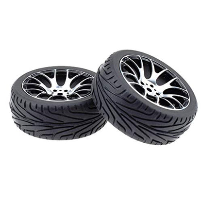 1/10 RC On-Road Car Tyres and Wheels, LAFEINA Rubber Tire & Alloy Aluminum Rims Hex 12mm for 1/10 HSP Tamiya HPI Kyosho RC On Road Touring Car (Black)