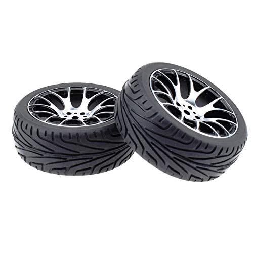 1/10 RC On-Road Car Tyres and Wheels, LAFEINA Rubber Tire & Alloy Aluminum Rims Hex 12mm for 1/10 HSP Tamiya HPI Kyosho RC On Road Touring Car (Black)