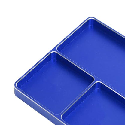 POCREATION RC Screw Tray Aluminum Alloy Magnetic Parts Organizer with 4 Grids 128 X 90 X 9.5 Mm for RC Car Plane Helicopter Boat Repair Workbench Use (Blue) - color: Blue