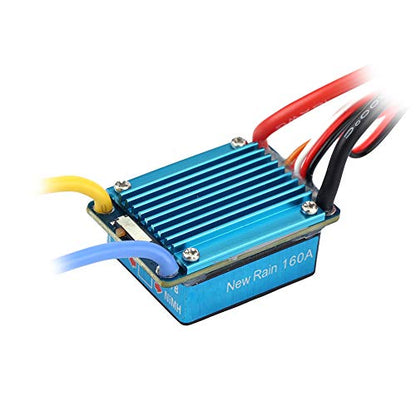 3S 160A Waterproof Brushed ESC with 5V 1A BEC T Plug, Electronic Speed Controller for 1/12 1/10 1/8 RC Car Auto Throttle Calibration Multiple Protections