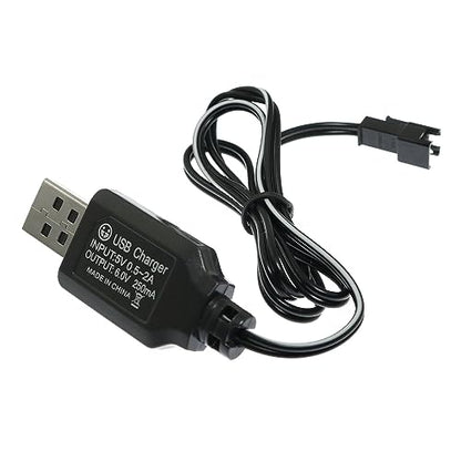 6.0V 250mA USB Charger Power Adapter Cable for 6V 700mAh Ni-cd Battery 4WD Old Version Amphibious Stunt RC Cars Vehicle/SM-2P 6V USB 2, 60cm Length