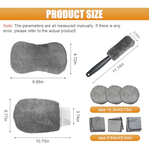 9 in 1 Car Wash Kit, Professional Car Interior Detailing Set, Auto Cleaning Tool for Window Glass Dashboard, Includes Microfiber Towel, Applicator Pad, Car Wash Mitt, Tire Brush (9PCS) - size: 9PCS