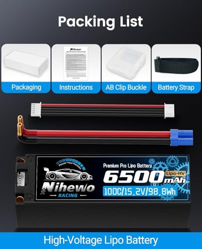 4S LiPo Battery HV 15.2V 6500mAh 100C Hardcase 5mm Banana&EC5 2Packs | 4S 6500mAh Large Hard-case Lithium Battery 5mm Banana + EC5 Plug, Compatible with 1/6 1/7 RC Car Truck Vehicle Buggy Boat