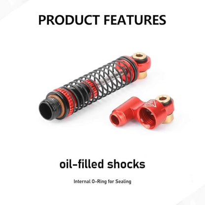 FCX24 Shocks 47MM Oil-Filled Shocks Absorber With Springs | Long Travel Shocks For FMS FCX24 FCX18 Upgrades 1/24 1/18 RC Crawler - color: Red