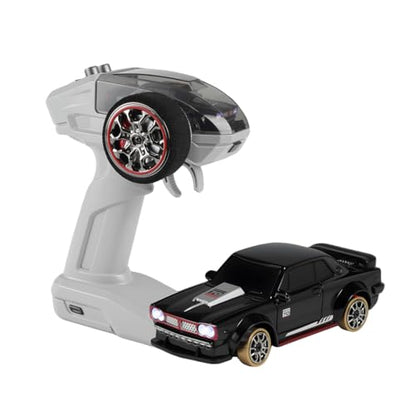 1/64 Scale 2.4G Full-Scale 4WD RC Drift Car, Gyro-Stabilized Steering, Magnetic Charging, Two-Speed Modes (Black) - color: Black