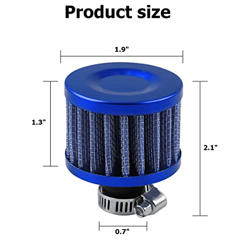 BESULEN Air Intake Filter Breather, 0.47 inch Universal Cold Air Filter, 12mm Car Turbo Vent Air Intake Filter Cleaner, Crankcase Breather Compatible with Car and Motorcycle Engine Parts (Blue) - style: Blue