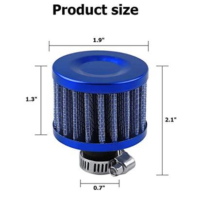 BESULEN Air Intake Filter Breather, 0.47 inch Universal Cold Air Filter, 12mm Car Turbo Vent Air Intake Filter Cleaner, Crankcase Breather Compatible with Car and Motorcycle Engine Parts (Blue) - style: Blue