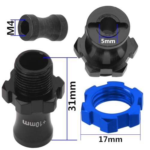 ShareGoo Metal +10mm Extended 17mm Splined Wheel Hex Hub Adapter Compatible with 1/10 Slash 2WD 4X4 Rustler Stampede Bandit 2WD 4X4 RC Car (Blue) - color: Blue
