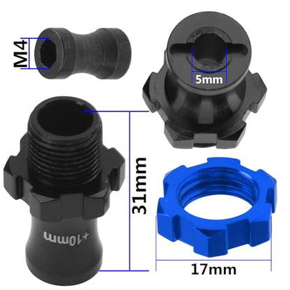 ShareGoo Metal +10mm Extended 17mm Splined Wheel Hex Hub Adapter Compatible with 1/10 Slash 2WD 4X4 Rustler Stampede Bandit 2WD 4X4 RC Car (Blue) - color: Blue