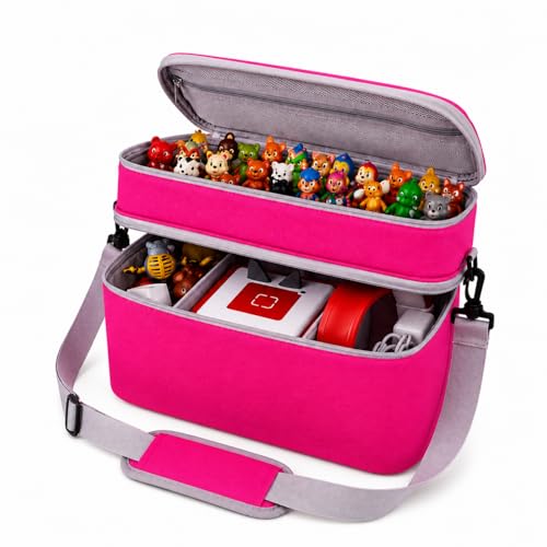 Carrying Case for Toniebox Gen 1 & 2, Holds 25+ Figures & Accessories | 2-layer top tray+deep bottom fit audio box, charging station & headphones; water-resistant with shock-absorbing EPE foam - color: Rosy Pink