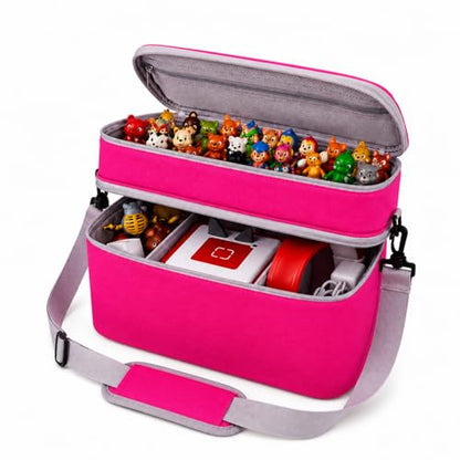 Carrying Case for Toniebox Gen 1 & 2, Holds 25+ Figures & Accessories | 2-layer top tray+deep bottom fit audio box, charging station & headphones; water-resistant with shock-absorbing EPE foam - color: Rosy Pink