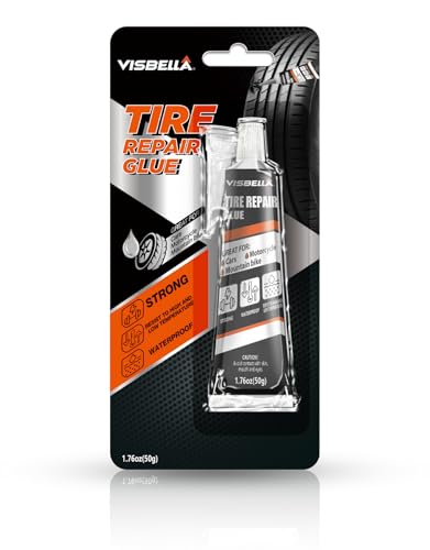 Visbella Tire Repair Glue, Black Rubber Cement, Sidewall Tire Scratch Repair Sealer, Fix a Flat, Restore & Protect Tyre Surfaces for Car, Bike, Motorcycle, Lawn Mower 1.76OZ