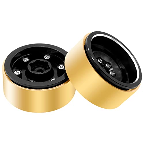 OGRC 1.0 Beadlock Wheels Aluminium Brass Wheel Offset -3mm for SCX24 TRX4M | Offset -7mm RC Wheels, 32g 1.0" Carwler Wheels, Fits All Most 1.0" RC Tires, Black - color: Black