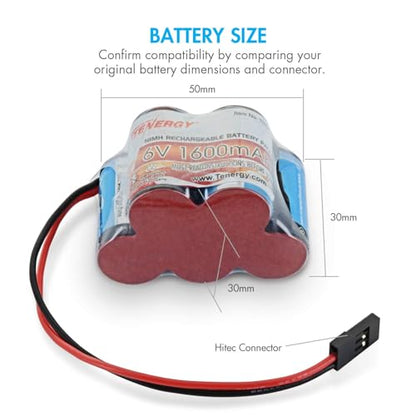 Tenergy 2 Pack 6V 1600mAh Rechargeable Side by Side Hump Battery Pack, NiMH Receiver Battery Pack with Hitec Connector for RC Trucks, RC Cars, and RC Hobby Electronics - size: 2 Pack