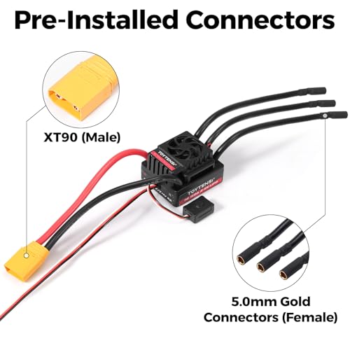 150A Waterproof Brushless ESC, 2-6S LiPo Sensorless Speed Controller for 1/8 RC Car, Truck, Buggy, Truggy, Pre-soldered XT90 & 5.0mm Bullet Connectors, 32-bit MCU - T8 Series - style: 1/8 150A 2-6S XT90