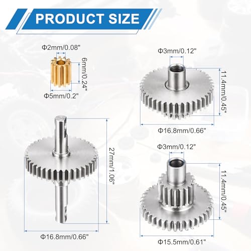 MECCANIXITY Stainless Steel 16.6:1 Transmission Gear Set, High Speed Pinion Diff Gear with Four Sizes for TRX4M 1/18 RC Crawler Car, Brass - style: 16.1:1 with Brass